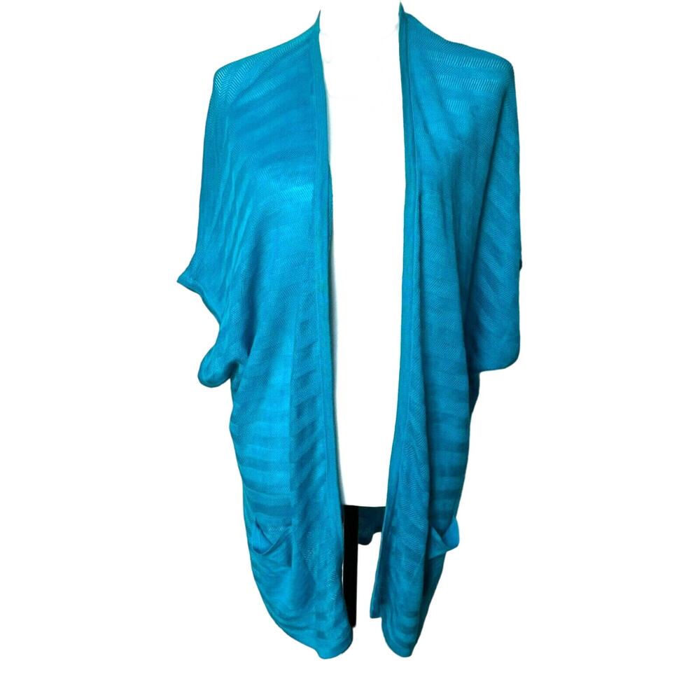 CHICO'S Women's XL Blue Harmony Cardigan Sweater Lightweight Herringbone Knit‎